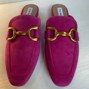 Steve Madden Hot Pink Suede Backless Loafers with Gold Bit